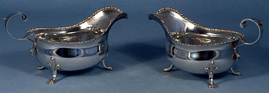 A pair of 1930s silver sauceboats, Length 7”/178mm Width 3 ¾”/95mm Height 3 ¾”/98mm, Combined Weight: 13.3oz/375grms